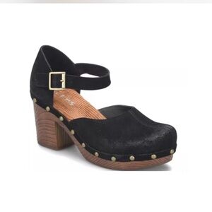 Korks Black Suede Women's Heeled Evah Clogs Size 8.5